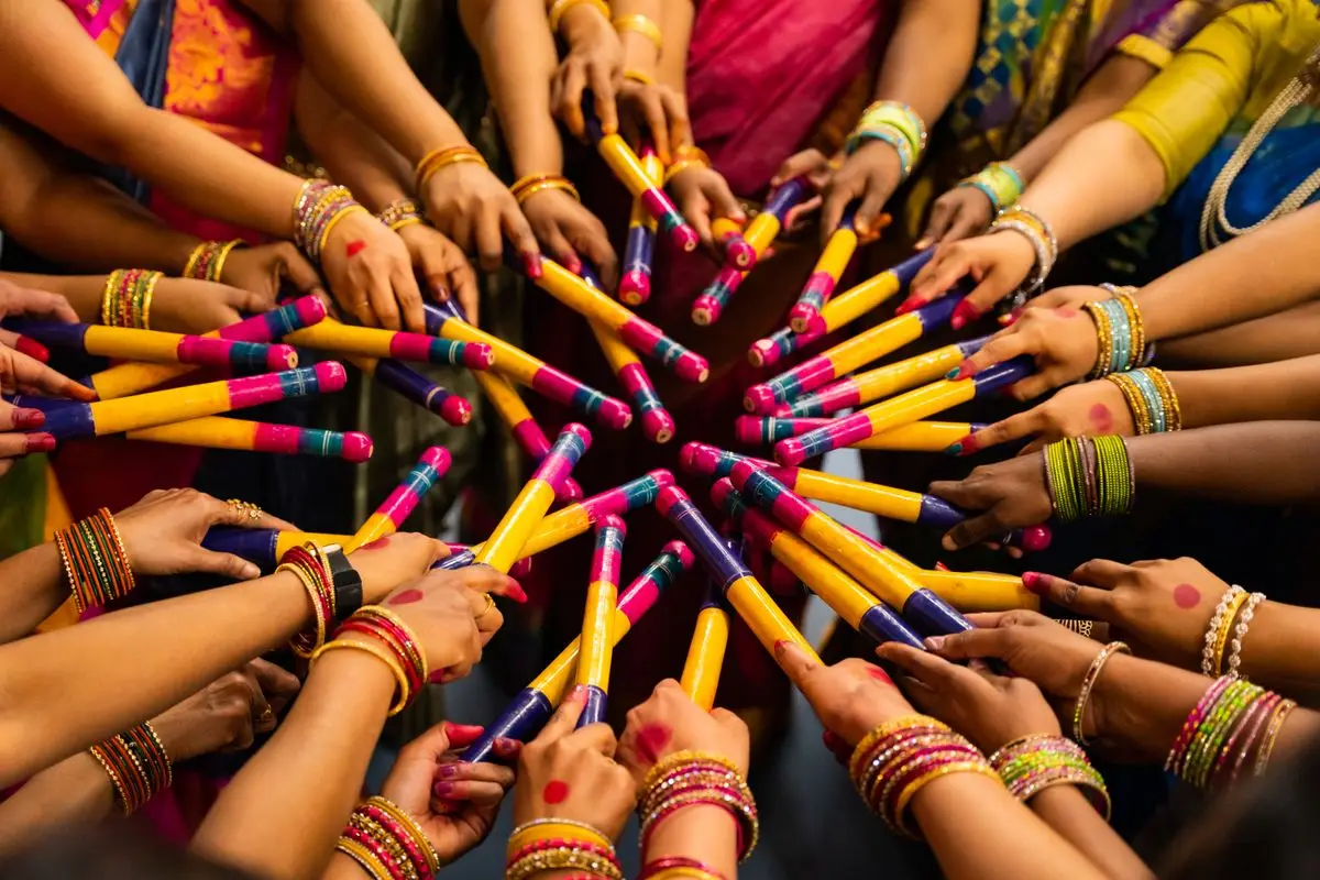 Dandiya sticks at a Navratri garba celebration