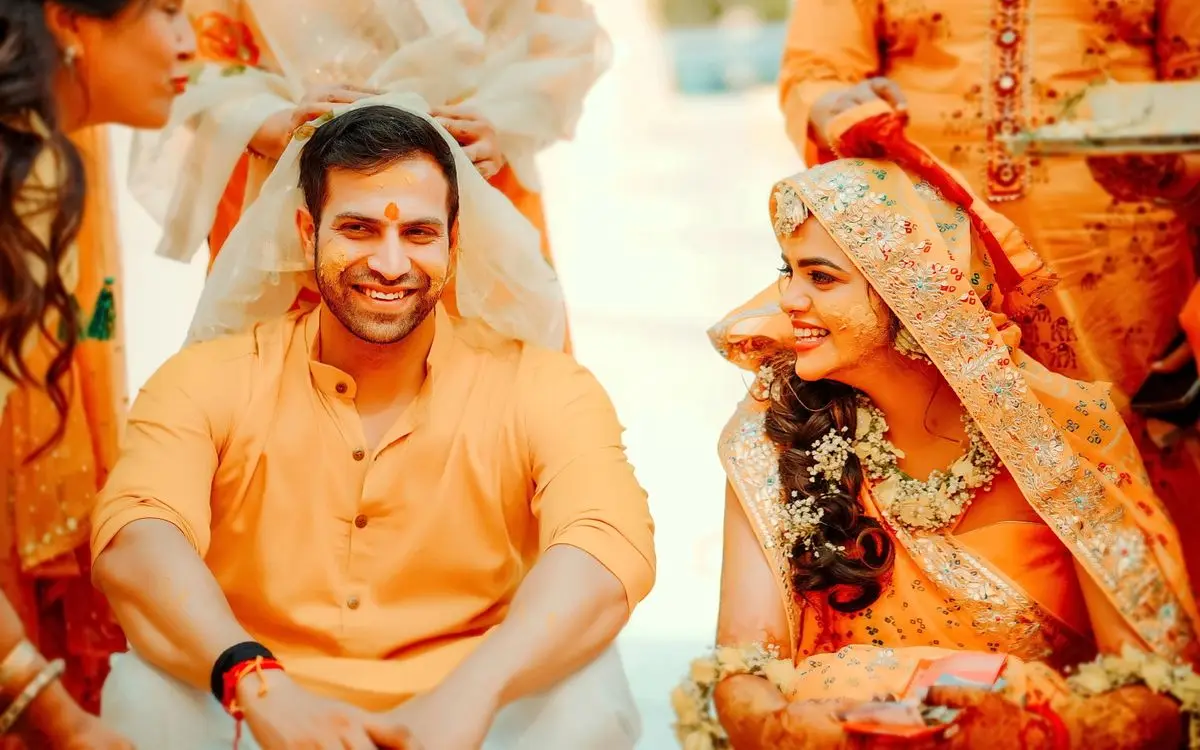 A haldi ceremony at a Rajasthani wedding